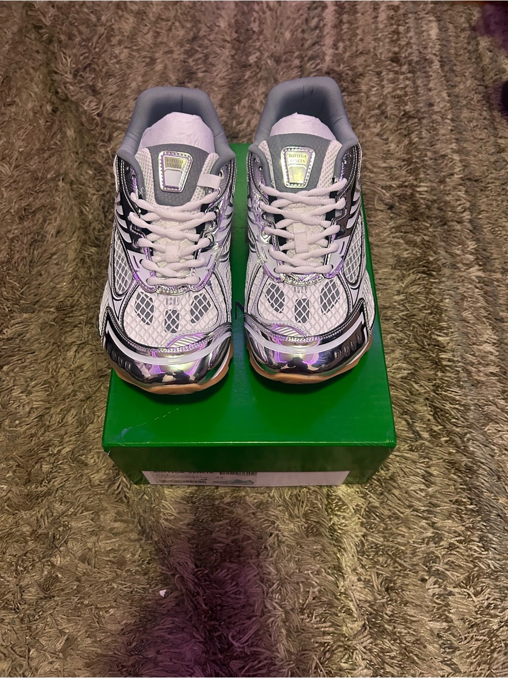 Men's White and Silver Running Sneakers